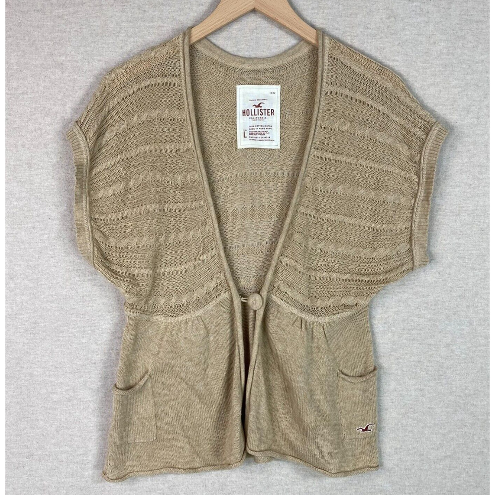 VTG Hollister Womens Y2K Babydoll‎ Cable Knit Cardigan Sweater Size L Preppy 90s